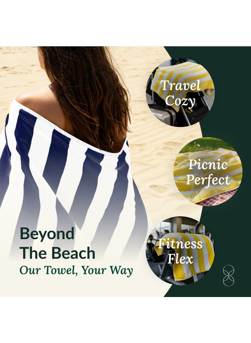 Cabana Stripe Beach Towel Set Pack of 2, Oversized Soft Cotton Towel, Perfect for Beach ,30x60, Blue