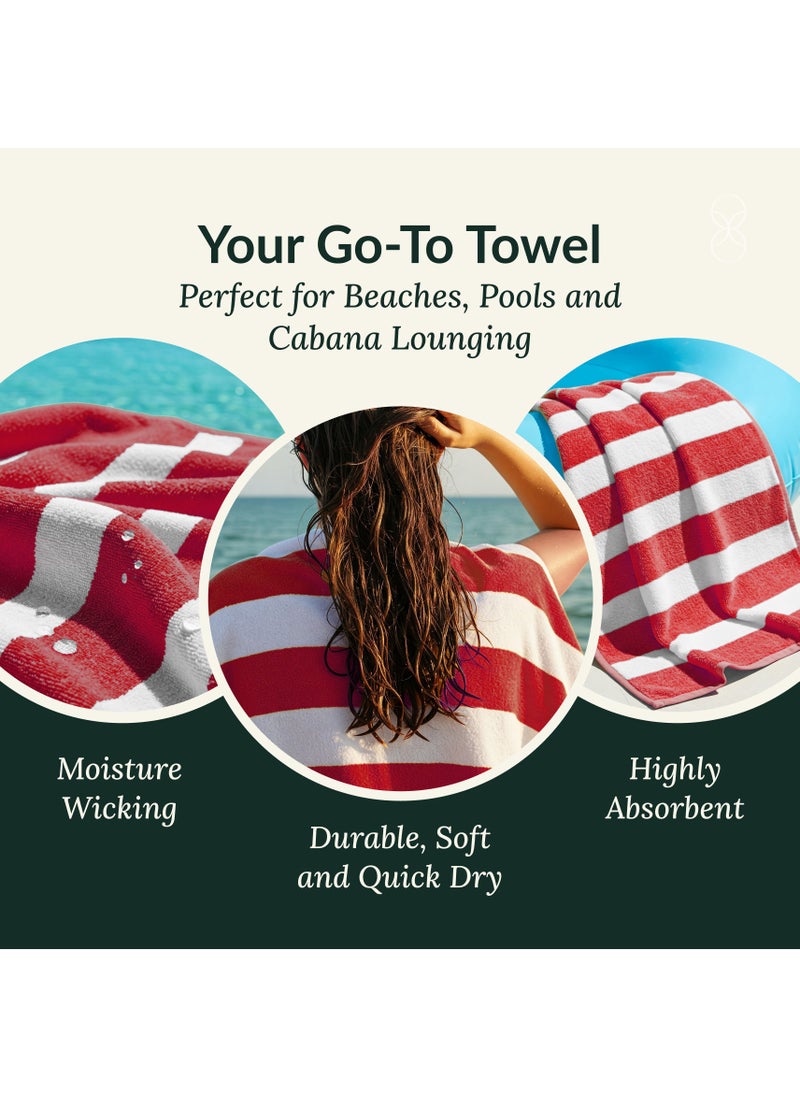 Cabana Stripe Beach Towel Set Pack of 2, Oversized Soft Cotton Towel, Perfect for Beach ,30x60, Red