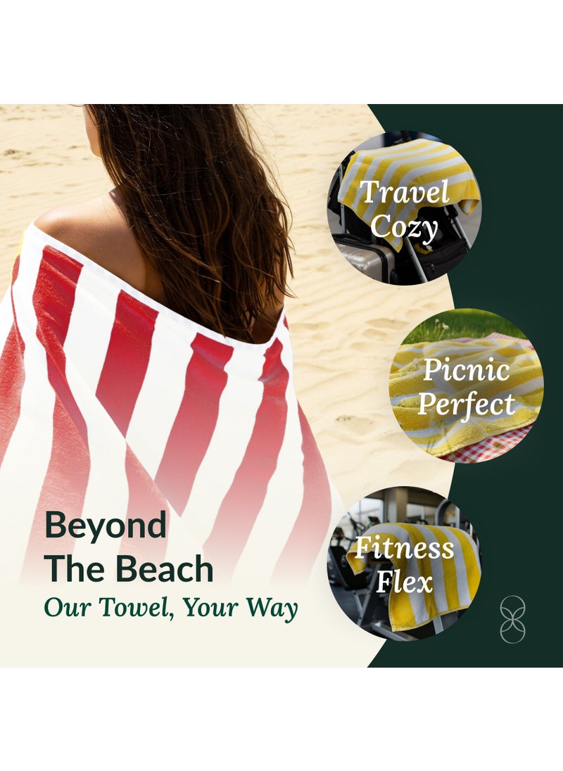 Cabana Stripe Beach Towel Set Pack of 2, Oversized Soft Cotton Towel, Perfect for Beach ,30x60, Red