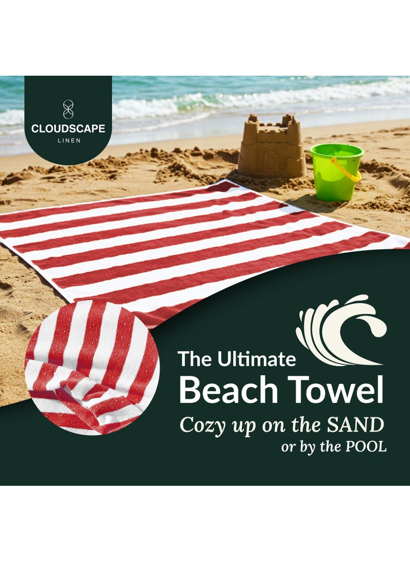 Cabana Stripe Beach Towel Set Pack of 2, Oversized Soft Cotton Towel, Perfect for Beach ,30x60, Red