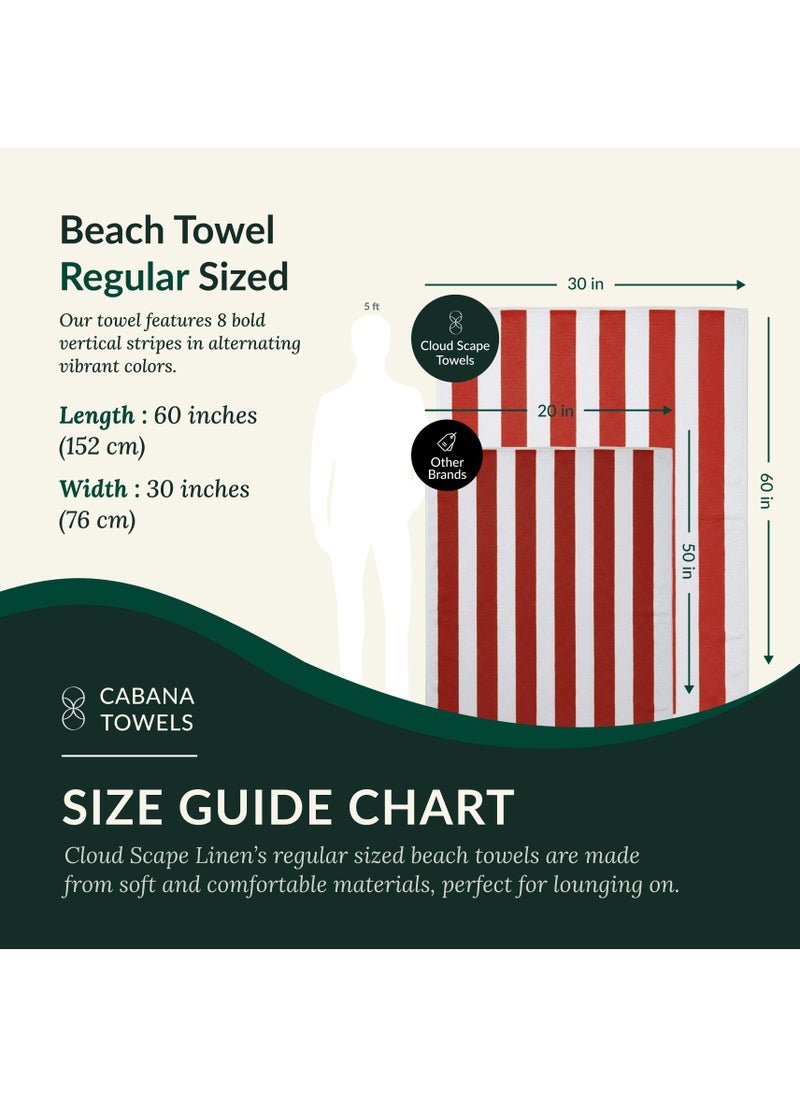 Cabana Stripe Beach Towel Set Pack of 2, Oversized Soft Cotton Towel, Perfect for Beach ,30x60, Red