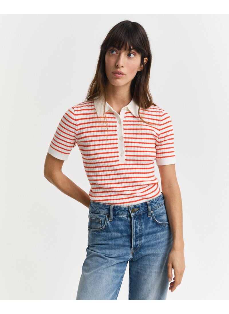 Striped Rib Knit Short Sleeve Rugger