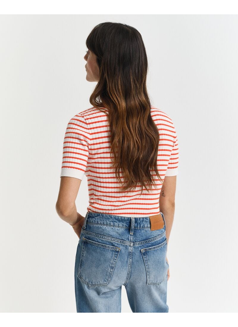 Striped Rib Knit Short Sleeve Rugger