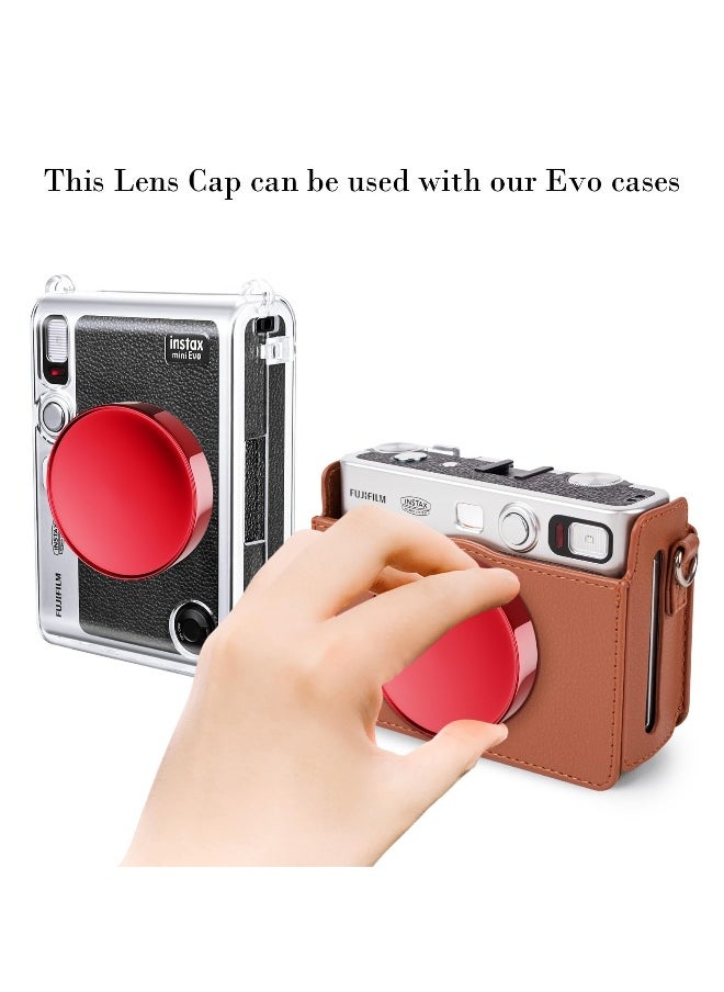 Lens Cap for Fujifilm Instax Mini Evo, Fuji Mini Accessories for Fuji Instax Mini Evo Lens Cover, PC Material Mini Evo Lens Cap with Flocking Internal - Red