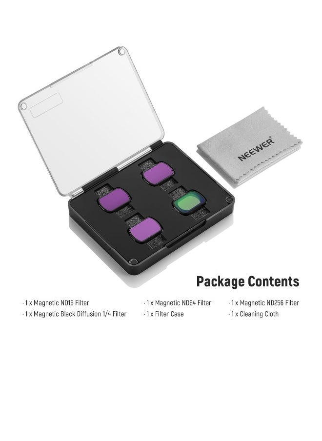 Magnetic NDu0026Black Diffusion 1/4 Effect Filter Kit Compatible with DJI OSMO Pocket 3 Creator Combo Accessories, Action Camera 4 Pack Neutral Density (ND16 ND64 ND256) u0026 Cinematic Mist Filters