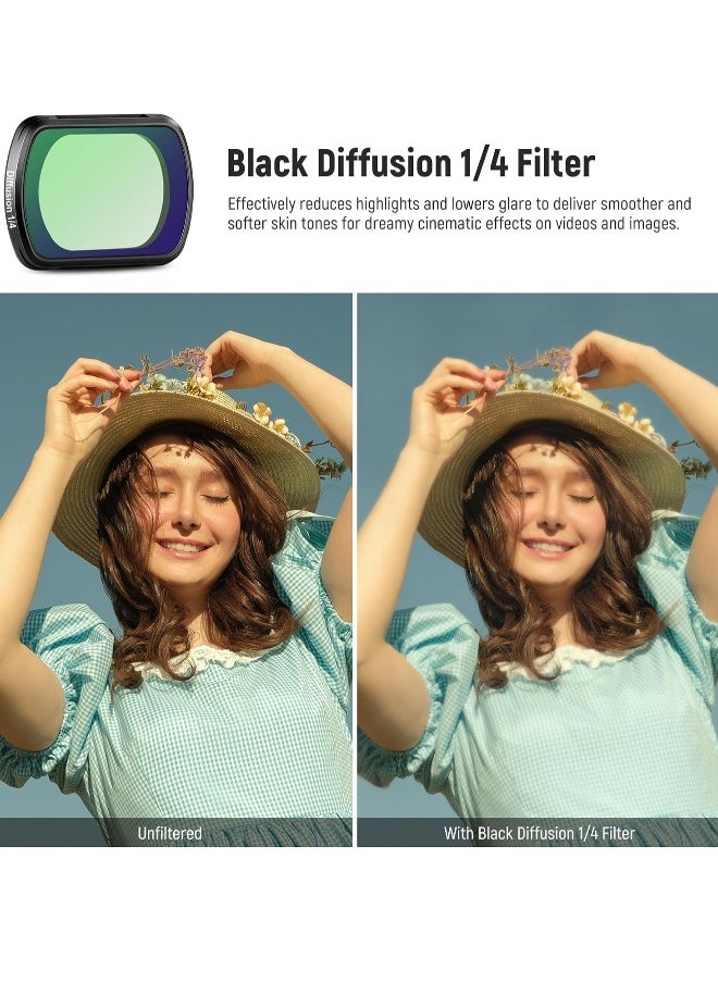 Magnetic NDu0026Black Diffusion 1/4 Effect Filter Kit Compatible with DJI OSMO Pocket 3 Creator Combo Accessories, Action Camera 4 Pack Neutral Density (ND16 ND64 ND256) u0026 Cinematic Mist Filters