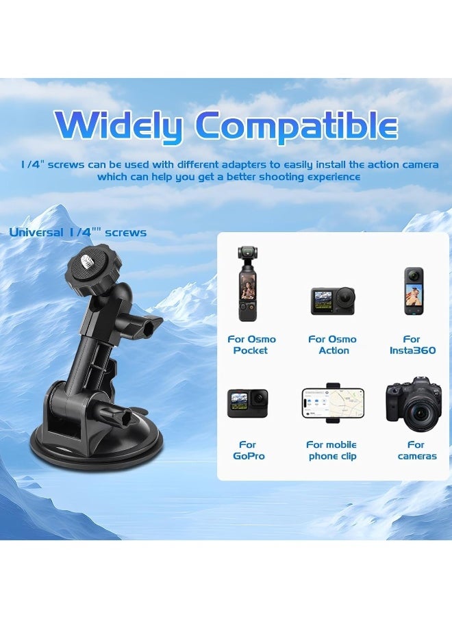 Camera Suction Cup Adapter Holder, Car Windshield Dashboard Dashboard Stand, Heavy Action Camera Stand, Power Suction Cup Camera Stand, Camera Car Mount with Tripod Adapter and Phone Holder