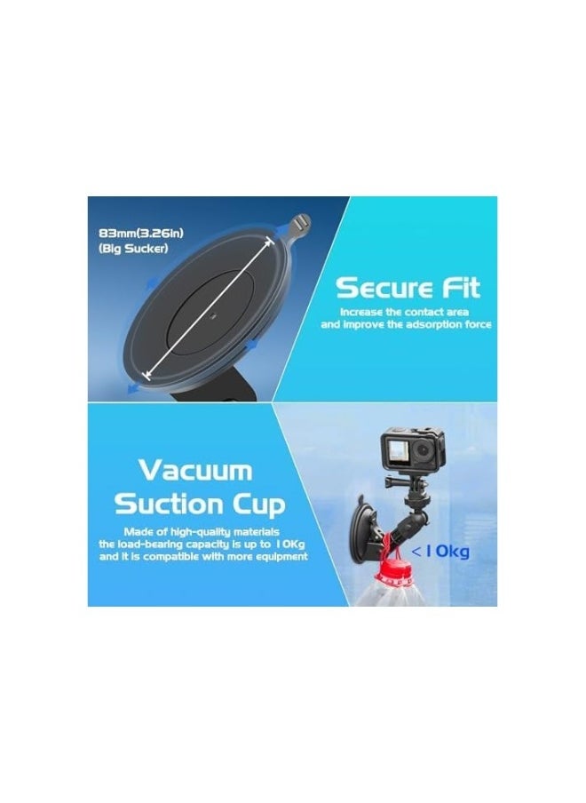 Camera Suction Cup Adapter Holder, Car Windshield Dashboard Dashboard Stand, Heavy Action Camera Stand, Power Suction Cup Camera Stand, Camera Car Mount with Tripod Adapter and Phone Holder
