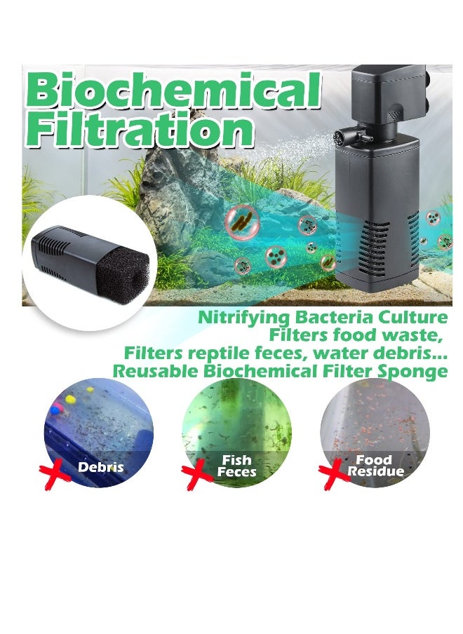 Fish Tank Filter, Aquarium Internal Filter for 15-40 Gallon Tank, Crystal Clear Aquarium Filters, Submersible Pumpu0026 Filter System Turtle Tank Accessories for Fish Tank Water Clean