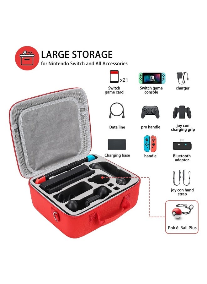 Red u0026 White Hard Shell Carrying Case For Nintendo Switch/Switch OLED, Large Deluxe Waterproof Travel Bag Fits Switch Console u0026 Full Set Accessories, with Removable Shoulder Strap u0026 21 ga