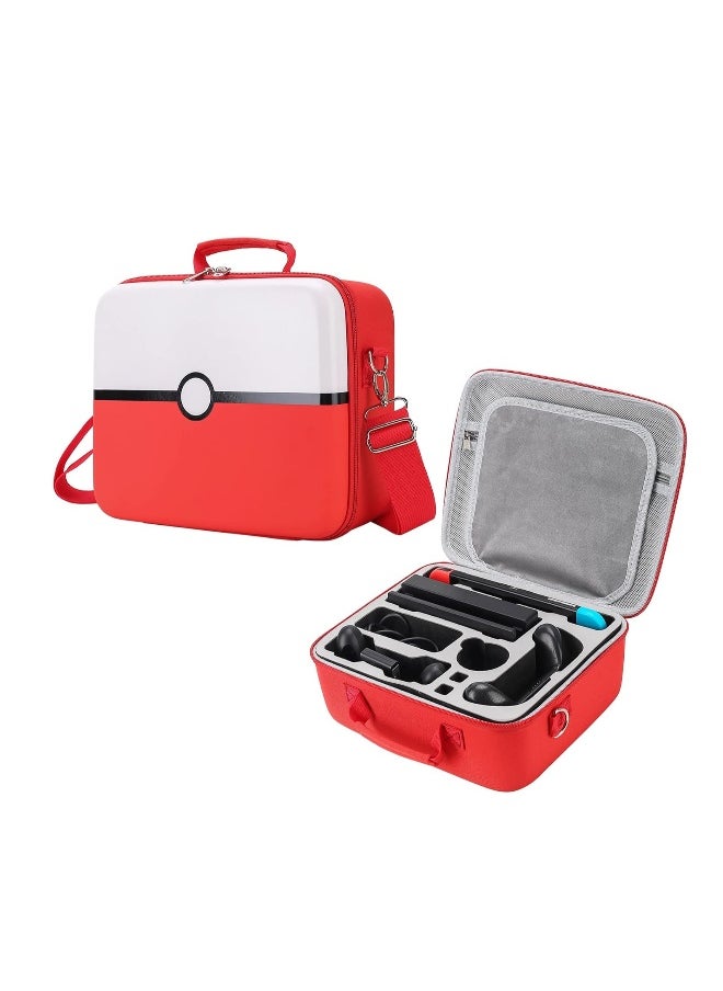 Red u0026 White Hard Shell Carrying Case For Nintendo Switch/Switch OLED, Large Deluxe Waterproof Travel Bag Fits Switch Console u0026 Full Set Accessories, with Removable Shoulder Strap u0026 21 ga