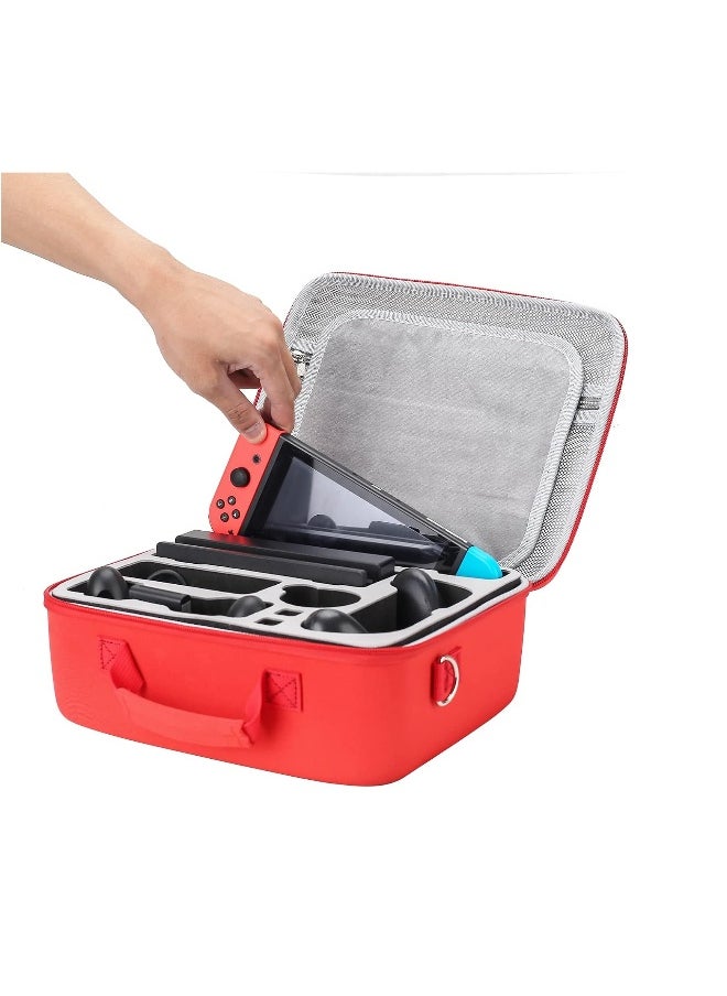 Red u0026 White Hard Shell Carrying Case For Nintendo Switch/Switch OLED, Large Deluxe Waterproof Travel Bag Fits Switch Console u0026 Full Set Accessories, with Removable Shoulder Strap u0026 21 ga