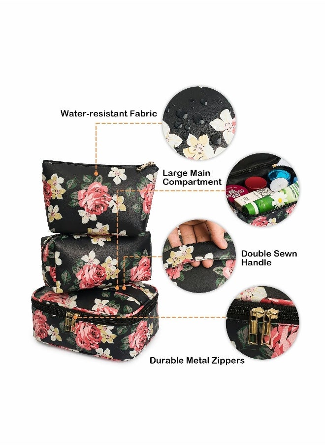 3 Pcs Makeup Bag Portable Travel Cosmetic Organizer Multifunction Waterproof Storage Bag Cute Toiletry Bags for Women and Girls