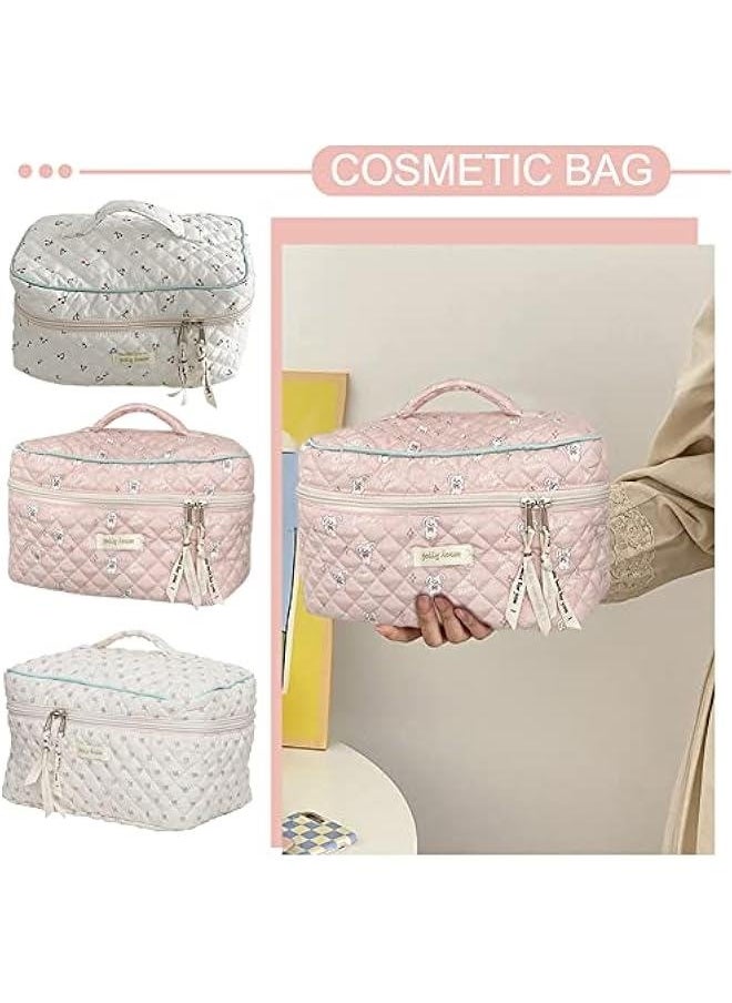 Cotton Makeup Bag Large Travel Cosmetic Bag Quilted Cosmetic Pouch Coquette Aesthetic Floral Toiletry Bag