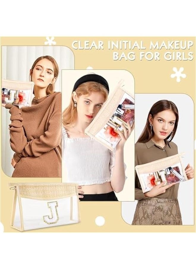 Boho Straw Clear Makeup Bag Small Initial Cosmetic Bags Personalized Chenille Letter Patch Beach Bag Zipper Makeup Organizer Pouch Travel Essentials Waterproof Toiletry Bag for Women Girls J