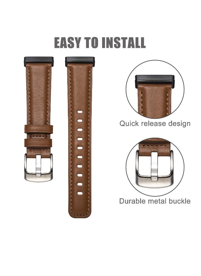 Leather Bands, Compatible with Fit for Fitbit Sense for Fitbit Versa 3, Soft Replacement Band for Women and Men, Wristband Strap Accessories for Versa 3 for Versa Sense Smartwatch (Brown)…