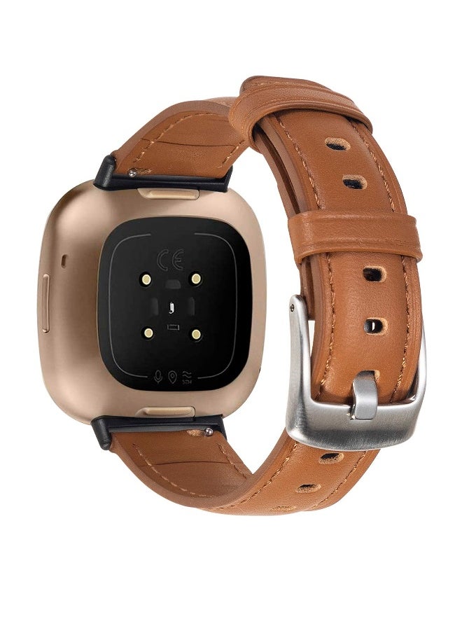 Leather Bands, Compatible with Fit for Fitbit Sense for Fitbit Versa 3, Soft Replacement Band for Women and Men, Wristband Strap Accessories for Versa 3 for Versa Sense Smartwatch (Brown)…