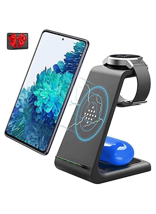 Wireless Charger for Samsung,3 in 1 Wireless Charging Station for Multiple Devices Samsung Android Qi Stand for Galaxy Watch 4 Classic/3/Active2/Gear S3,Galaxy S23/S22 Ultra/S21/S20/S10/Z Fold 3