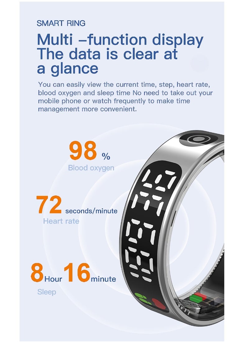 SR09 Fitness Ring, Gesture Control Ultra Thin Smart Ring With Sleep Monitor, IP68 Waterproof Activity Tracker With Digital Display, Smart Health Monitoring Ring For Women And Men, (Gold)