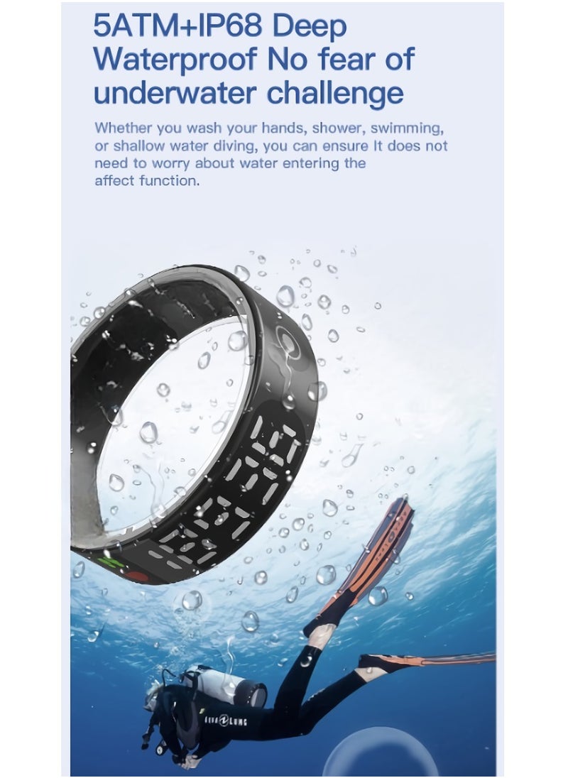 SR09 Fitness Ring, Gesture Control Ultra Thin Smart Ring With Sleep Monitor, IP68 Waterproof Activity Tracker With Digital Display, Smart Health Monitoring Ring For Women And Men, (Gold)