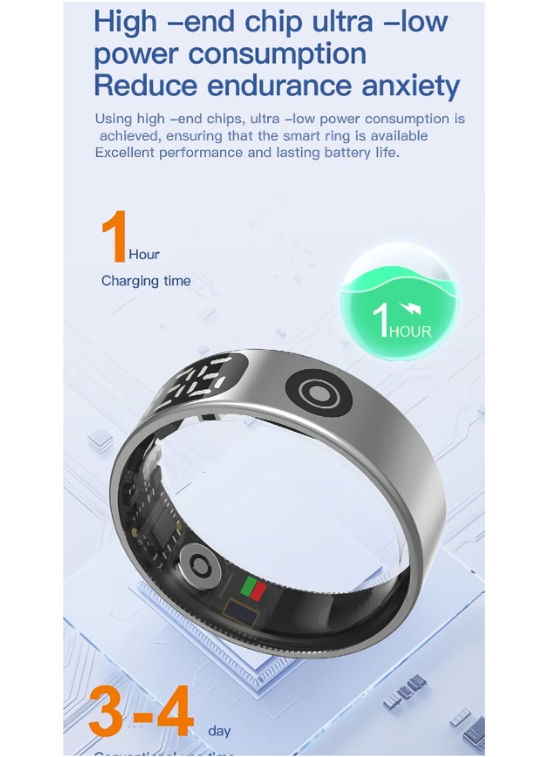 SR09 Fitness Ring, Gesture Control Ultra Thin Smart Ring With Sleep Monitor, IP68 Waterproof Activity Tracker With Digital Display, Smart Health Monitoring Ring For Women And Men, (Gold)