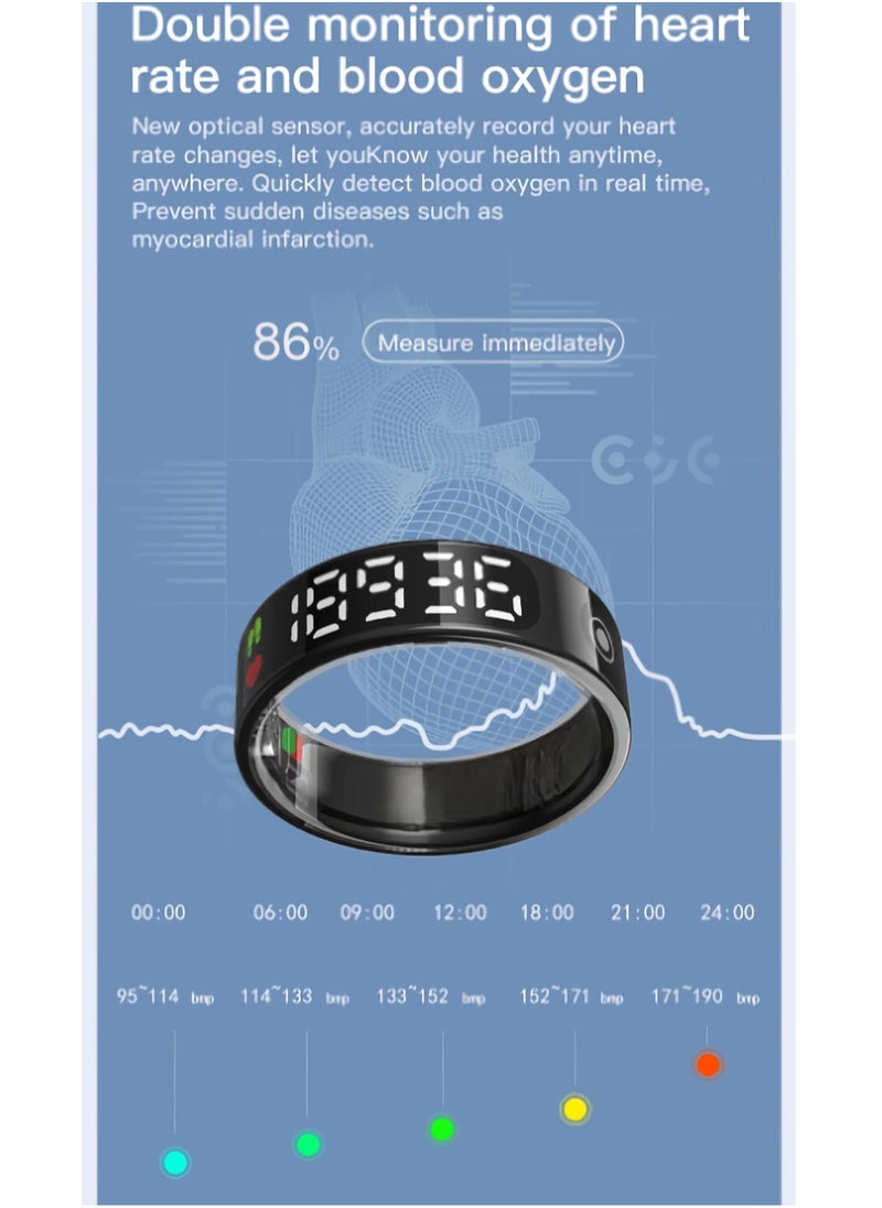 SR09 Fitness Ring, Gesture Control Ultra Thin Smart Ring With Sleep Monitor, IP68 Waterproof Activity Tracker With Digital Display, Smart Health Monitoring Ring For Women And Men, (Black)