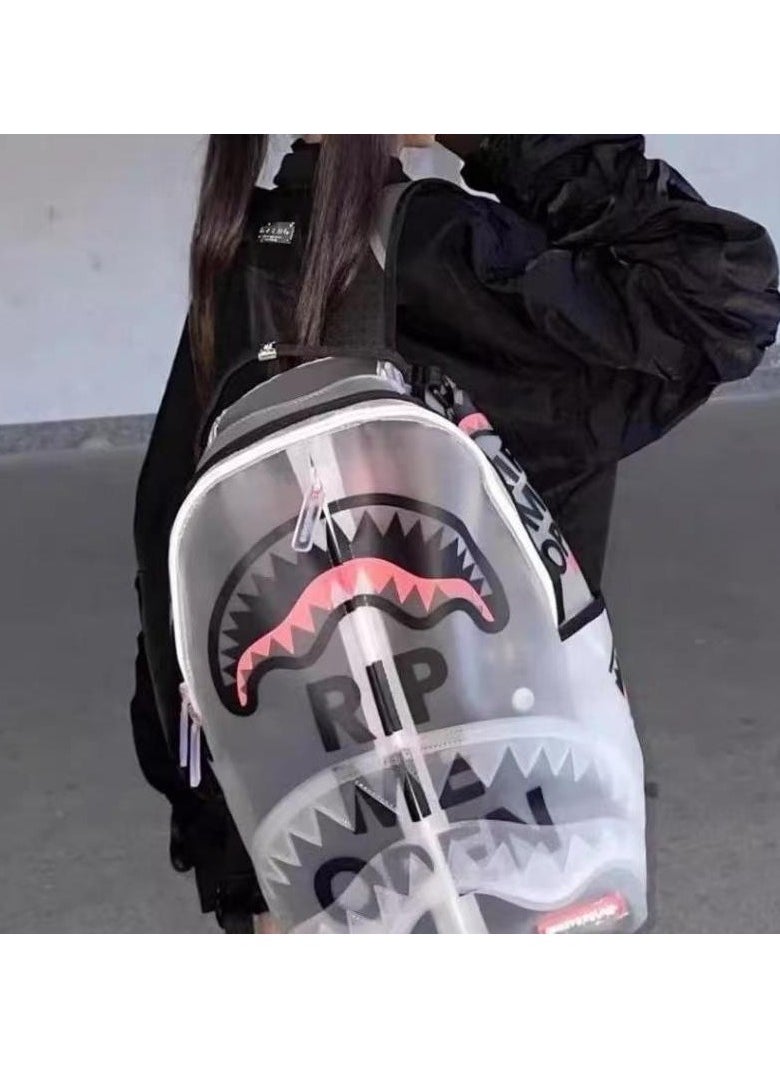 Sports Backpack Funny Shark Male and Female Students Transparent Large Capacity Trendy Brand Backpack Leisure Travel Schoolbag 29*46*16CM
