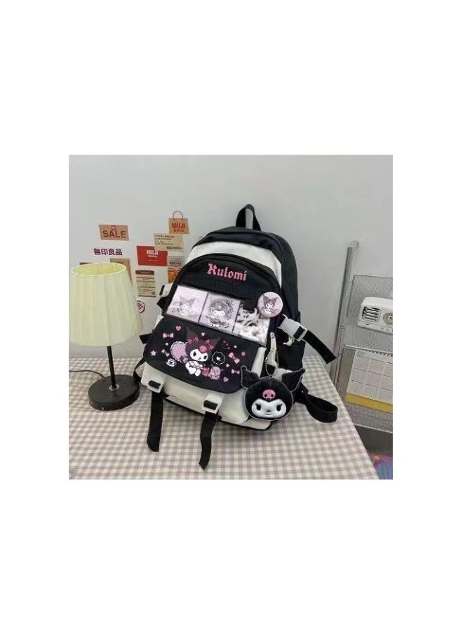 Cute Cartoon Kawaii Crying Kuromi Backpack with Brooch Pin and Plush Pendant, Travel Backpack Teen Girls Girls Women