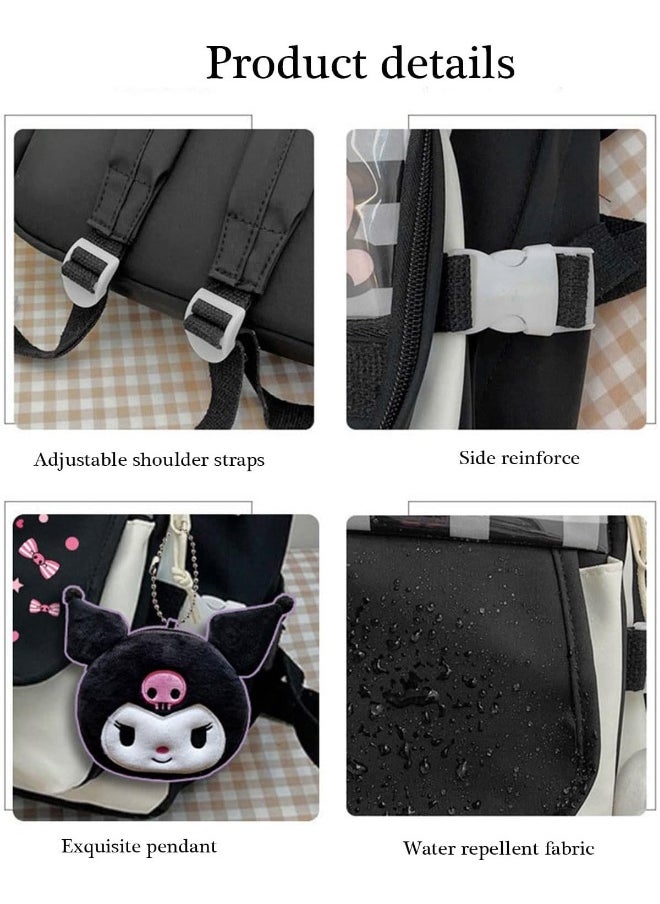 Cute Cartoon Kawaii Crying Kuromi Backpack with Brooch Pin and Plush Pendant, Travel Backpack Teen Girls Girls Women