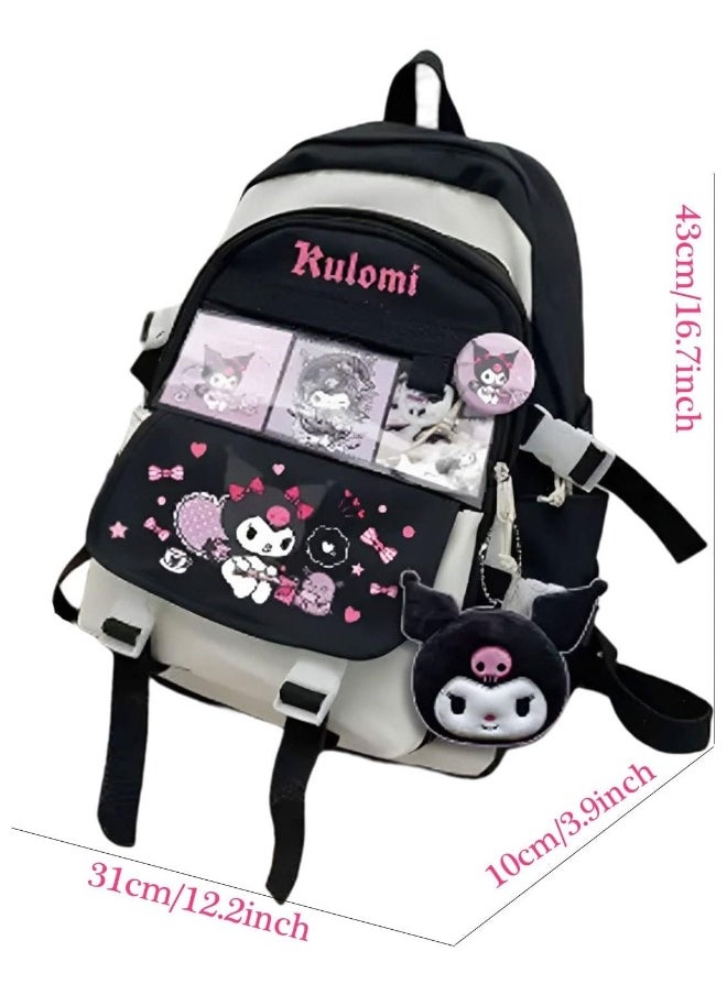 Cute Cartoon Kawaii Crying Kuromi Backpack with Brooch Pin and Plush Pendant, Travel Backpack Teen Girls Girls Women