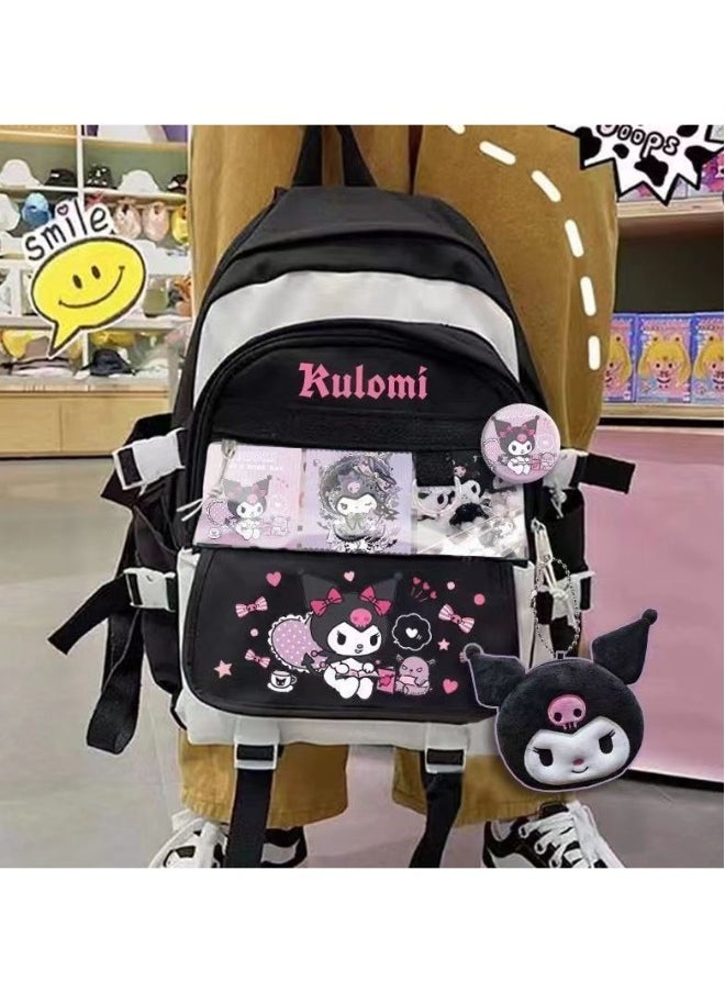 Cute Cartoon Kawaii Crying Kuromi Backpack with Brooch Pin and Plush Pendant, Travel Backpack Teen Girls Girls Women