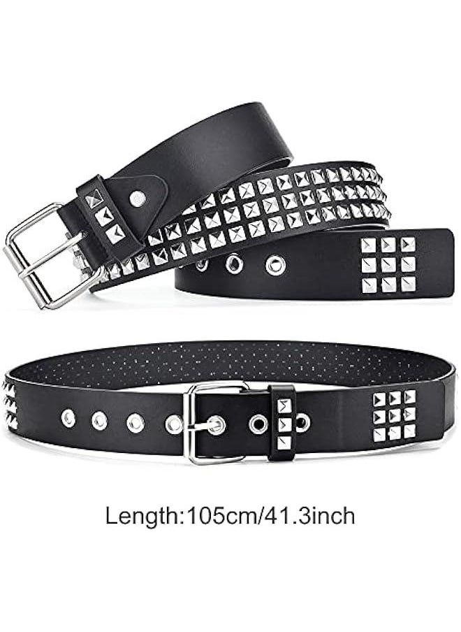 Punk Rock Rivet Belt 1/2 Pcs Unisex Classic Leather Belt Black Studded Belt Pyramid Metal Belt for Jeans Pants Black