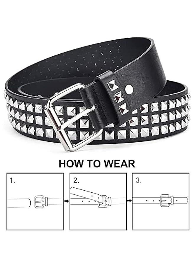 Punk Rock Rivet Belt 1/2 Pcs Unisex Classic Leather Belt Black Studded Belt Pyramid Metal Belt for Jeans Pants Black