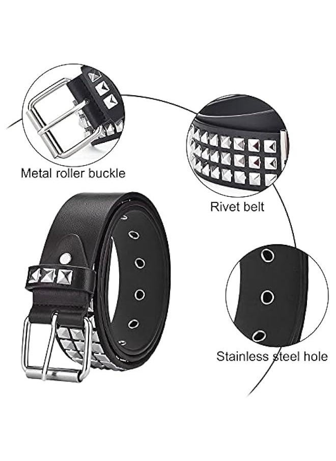 Punk Rock Rivet Belt 1/2 Pcs Unisex Classic Leather Belt Black Studded Belt Pyramid Metal Belt for Jeans Pants Black