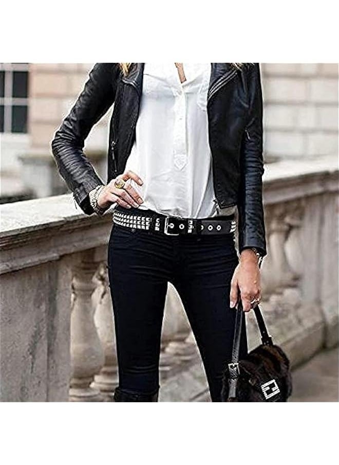 Punk Rock Rivet Belt 1/2 Pcs Unisex Classic Leather Belt Black Studded Belt Pyramid Metal Belt for Jeans Pants Black
