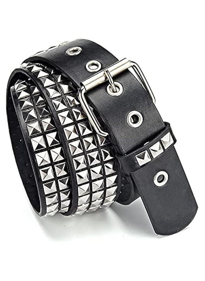 Punk Rock Rivet Belt 1/2 Pcs Unisex Classic Leather Belt Black Studded Belt Pyramid Metal Belt for Jeans Pants Black