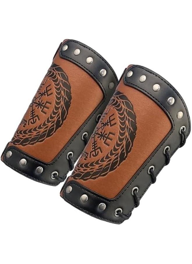 Embossed Viking Symble Faux Leather Arm Armor, Viking Gauntlet Bracers, Knight Arm Guards for LARP Ren Faire