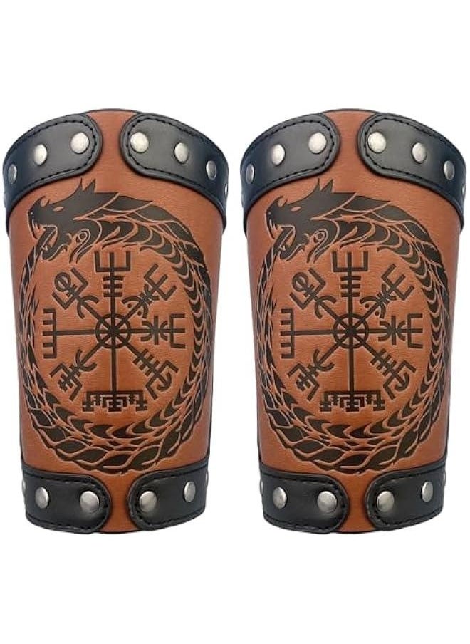 Embossed Viking Symble Faux Leather Arm Armor, Viking Gauntlet Bracers, Knight Arm Guards for LARP Ren Faire
