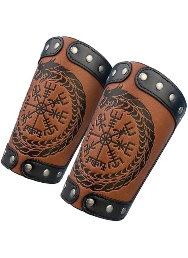 Embossed Viking Symble Faux Leather Arm Armor, Viking Gauntlet Bracers, Knight Arm Guards for LARP Ren Faire