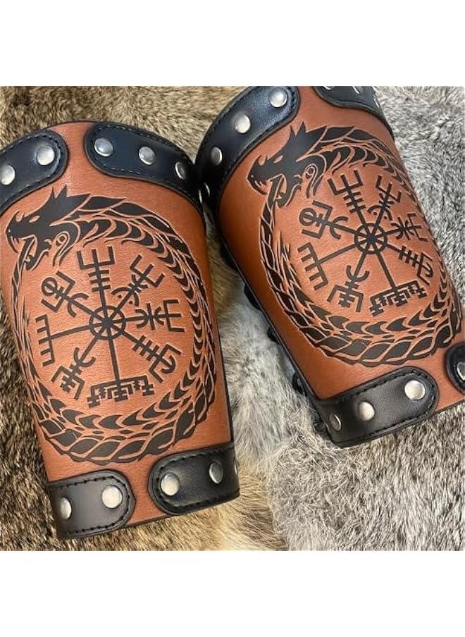 Embossed Viking Symble Faux Leather Arm Armor, Viking Gauntlet Bracers, Knight Arm Guards for LARP Ren Faire