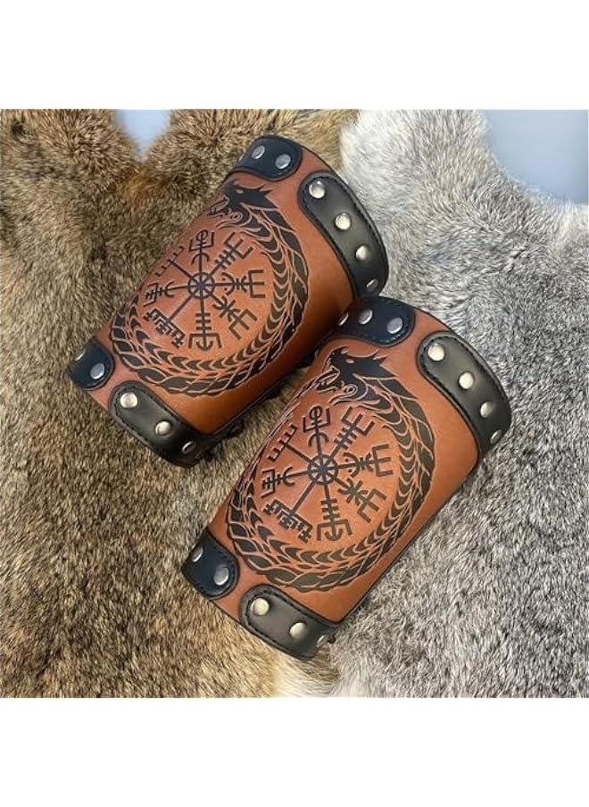 Embossed Viking Symble Faux Leather Arm Armor, Viking Gauntlet Bracers, Knight Arm Guards for LARP Ren Faire