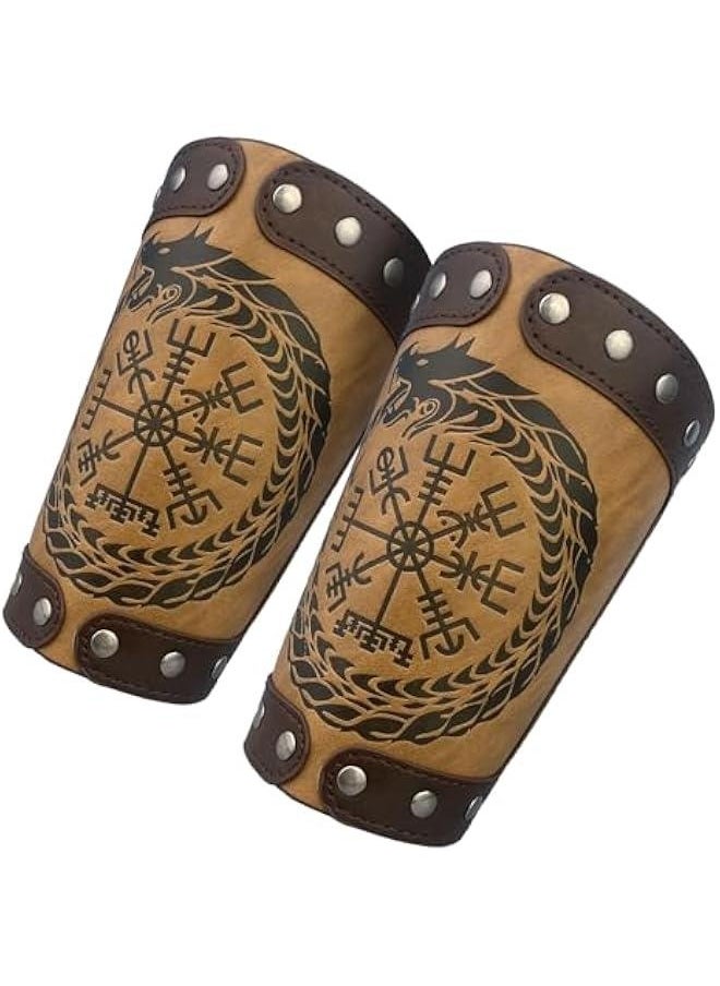 Embossed Viking Symble Faux Leather Arm Armor, Viking Gauntlet Bracers, Knight Arm Guards for LARP Ren Faire