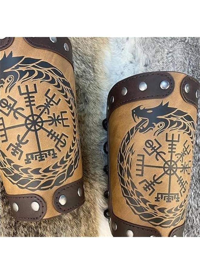 Embossed Viking Symble Faux Leather Arm Armor, Viking Gauntlet Bracers, Knight Arm Guards for LARP Ren Faire