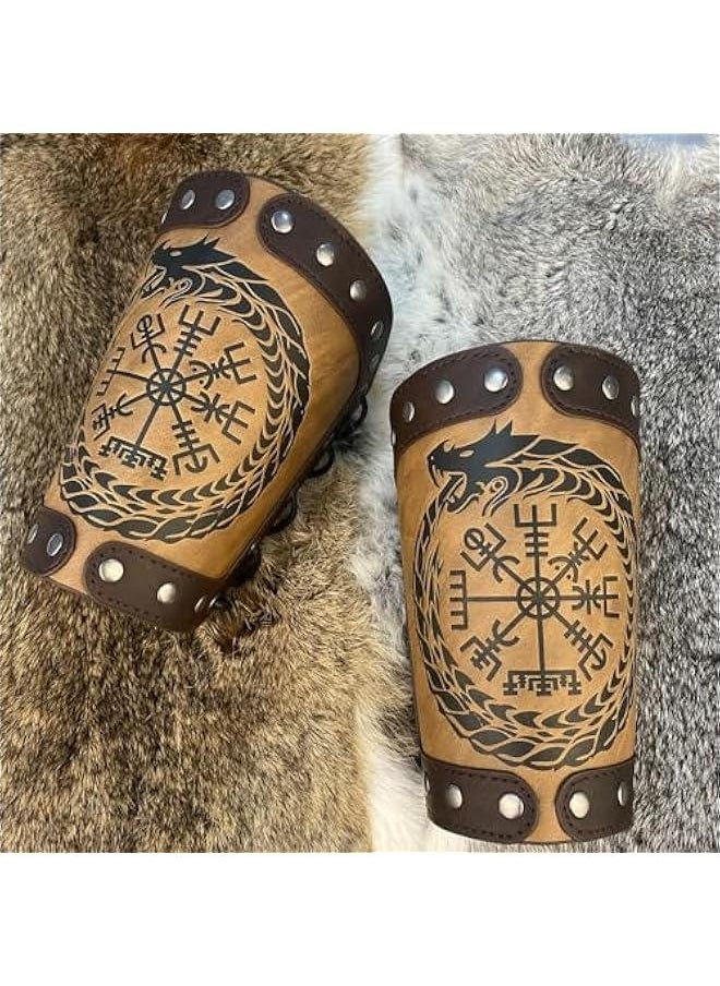 Embossed Viking Symble Faux Leather Arm Armor, Viking Gauntlet Bracers, Knight Arm Guards for LARP Ren Faire