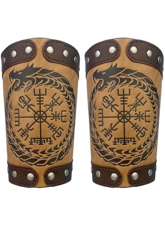 Embossed Viking Symble Faux Leather Arm Armor, Viking Gauntlet Bracers, Knight Arm Guards for LARP Ren Faire