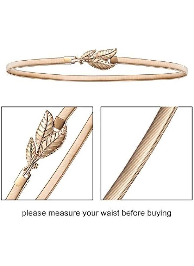 4 Pieces Women Elastic Waist Belt Stretch Metal Dress Belt for Women, Silver and Gold