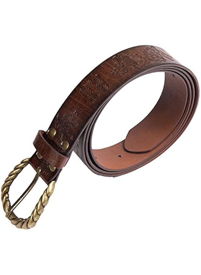 Viking Fenrir Embossed Faux Leather Buckle Belt, Medieval Knight Belt
