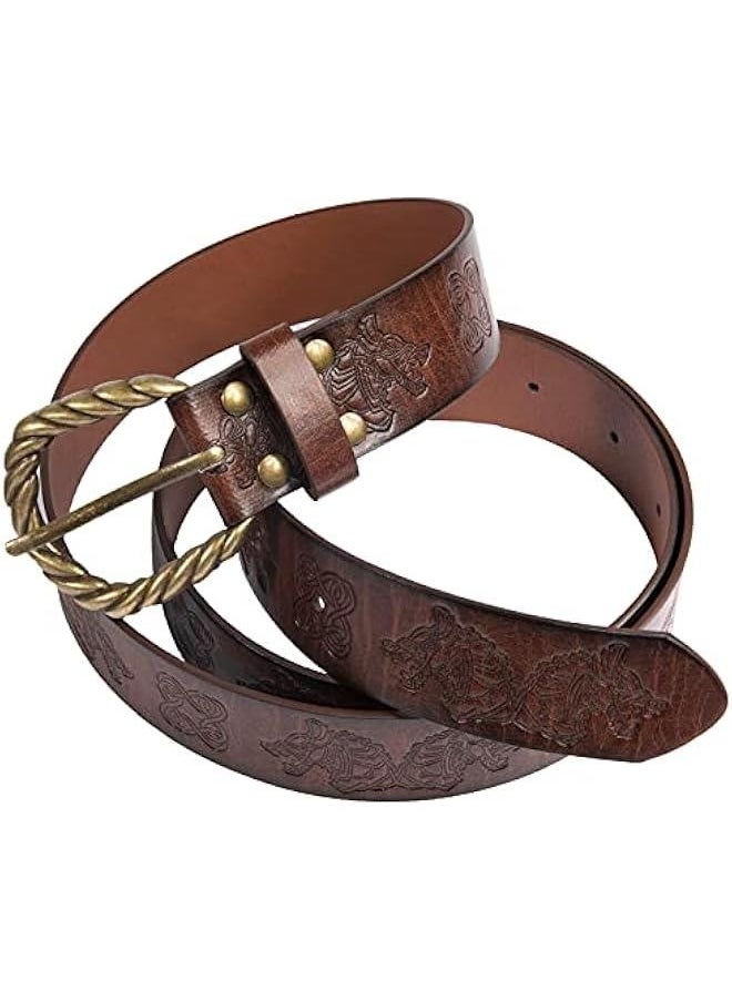 Viking Fenrir Embossed Faux Leather Buckle Belt, Medieval Knight Belt