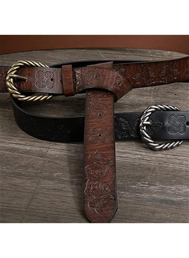 Viking Fenrir Embossed Faux Leather Buckle Belt, Medieval Knight Belt