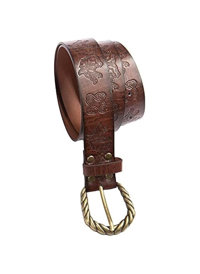 Viking Fenrir Embossed Faux Leather Buckle Belt, Medieval Knight Belt